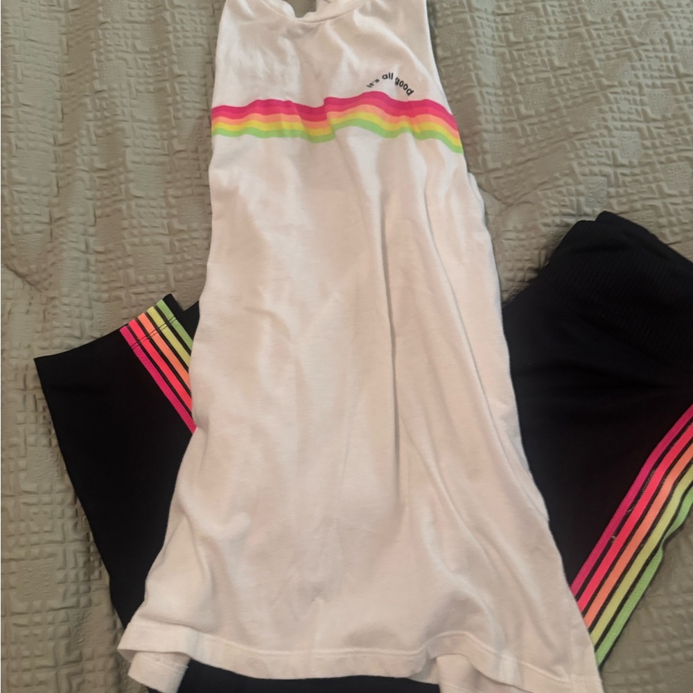 PINK VS White Tank Top with Rainbow Stripes and matching leggings